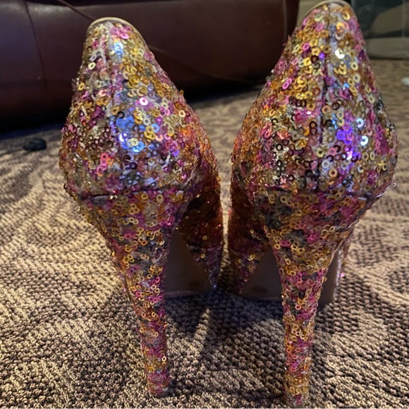Jessica Simpson Devin 2 Heels Golden Rose Sequin Sparkle Size 7 1/2 - Picture 4 of 13
